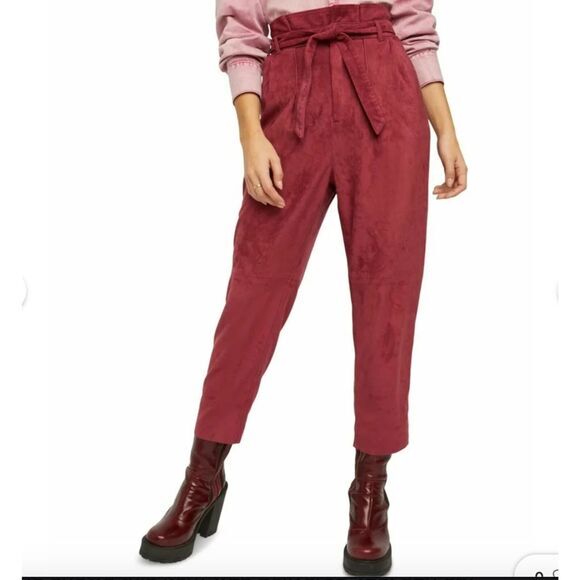 Free People Faux Suede Crop Pants Queen Pomegranate Sz 2 *MISSING BELT* - Picture 1 of 16